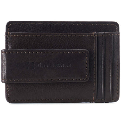 Alpine Swiss Harper Mens RFID Slim Money Clip Front Pocket Wallet Minimalist Leather ID Card Holder Brown