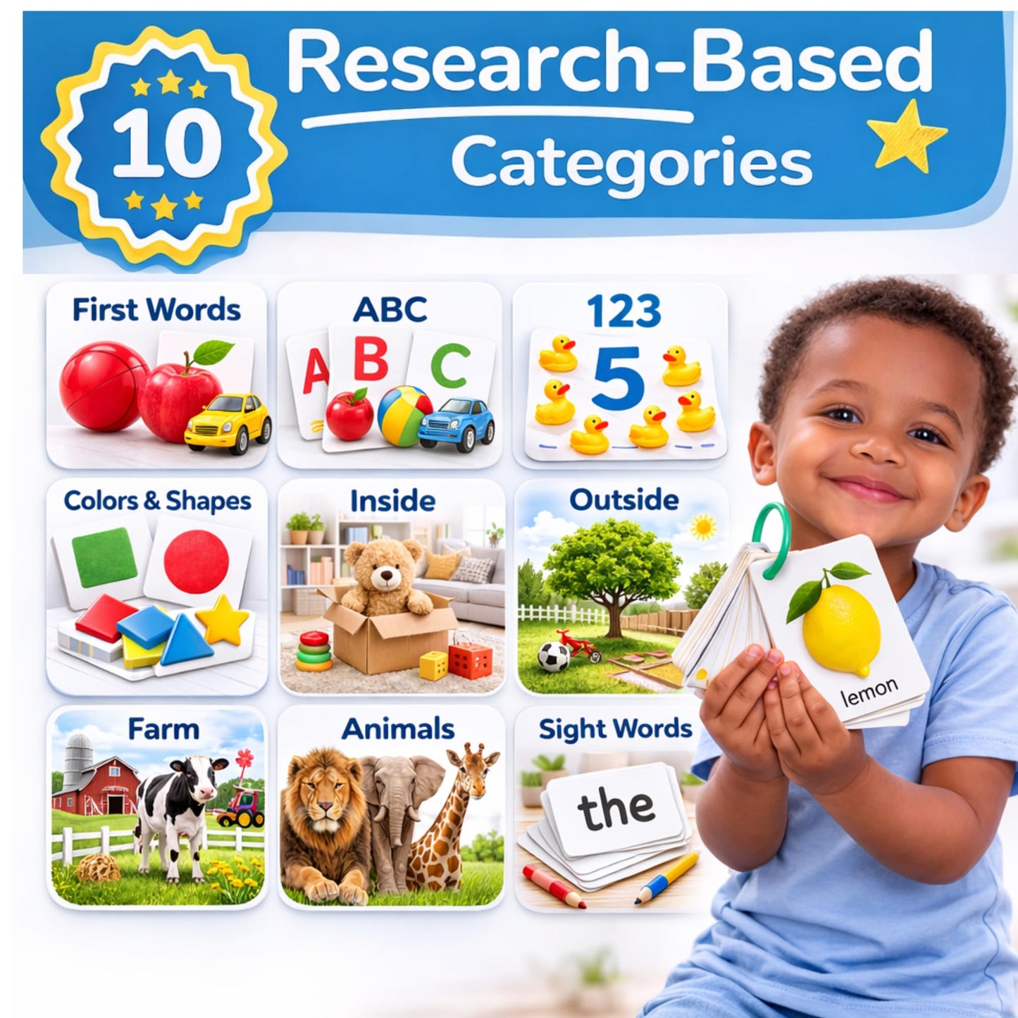 250 Flash Cards for Toddlers 1-3 with Rings, Toddler Flashcards with ABC Flash Cards Included, Improve Talking Flash Cards, Toddler Flash Cards 1-2