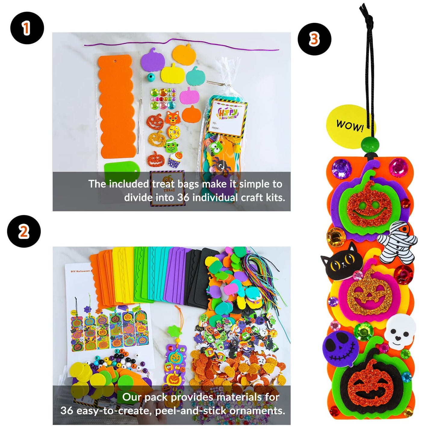 Winlyn 36 Sets Halloween Craft Kits Fall Crafts DIY Pumpkin Jack-O'-Lantern Bookmark Ornaments Decorations Art Sets Halloween Foam Stickers Art and Crafts for Kids Classroom Activities Party Favors