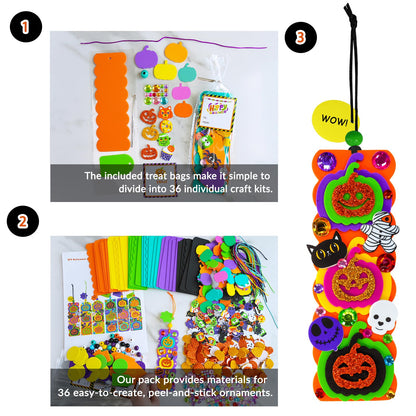 Winlyn 36 Sets Halloween Craft Kits Fall Crafts DIY Pumpkin Jack-O'-Lantern Bookmark Ornaments Decorations Art Sets Halloween Foam Stickers Art and Crafts for Kids Classroom Activities Party Favors