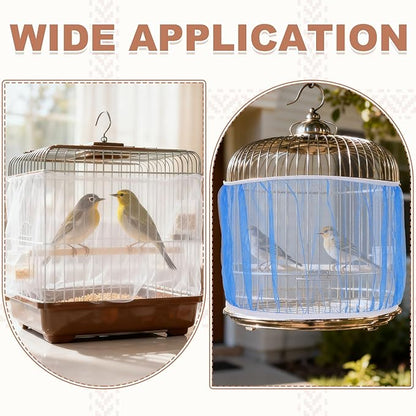 Bird Cage Seed Catcher, Bird Cage Net Cover Seeds Guard, Universal Birdcage Accessories, Blue/Green, Circumference 45.7"-59.1", Height 9.8" for Parrot Cockatiel Enclosures