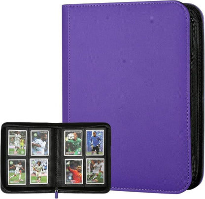 4 Pocket Ringless Side Loading Trading Card Binder, 160 Cards PU Fixed Page Zipper Card Album for TCG Sports Game Cards, Not Fit Top Loaders (Purple)