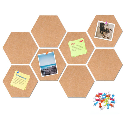 Uoisaiko 12" Large Bulletin Board with 30 Push Pins, Pack of 8 Hexagon Felt Pin Board Notice Boards for Home Office, Felt Wall Tiles for Photos Memos (Brown)