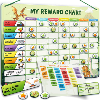 LIKARTO Magnetic Reward Chart for Kids with 280 Magnets - Behavior Chart for Kids at Home - Responsibility Reward Chart - Chore Chart - Visual Schedule - Ideal for Ages 3-9, Autism, ADHD - Green
