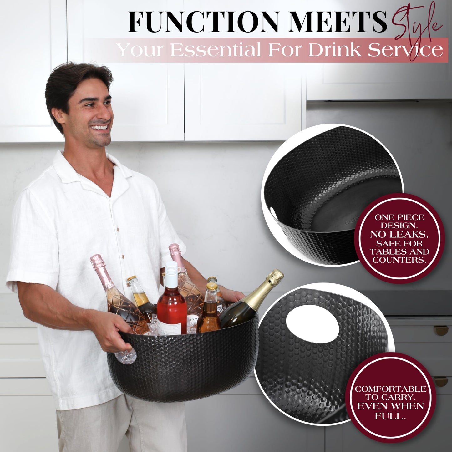 Gusto Nostro Large Beverage Tub for Parties - Metal Tub for Wine Bottles,Champagne,Beers - High Capacity Ice Bucket for Drinks - Extra Large Ice Buckets for Parties (22 qt) Outdoor Party Drink Bucket
