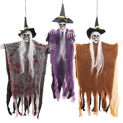 3 PCS Halloween Hanging Skeleton Decorations,35" Scary Halloween Skull Skeletons Outdoor for Yard,Haunted House,Home or Ceiling Ghost Hanging Decor