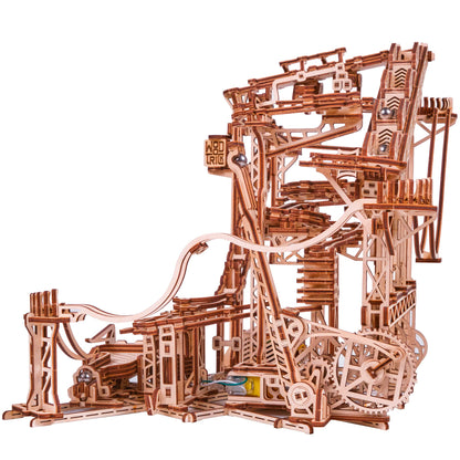 Wood Trick Wooden Marble Run Spiral Electric Motorized - Wooden 3D Puzzles for Adults to Build - 13x13 - Roller Coaster Mechanical Wooden Model Kits for Adults to Build