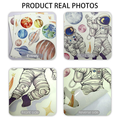Glow in The Dark Solar System Wall Stickers 5 Sheets Bright Astronaut Planet Star Rocket Decals Peel and Stick Clings for Kids Room Bedroom Decoration