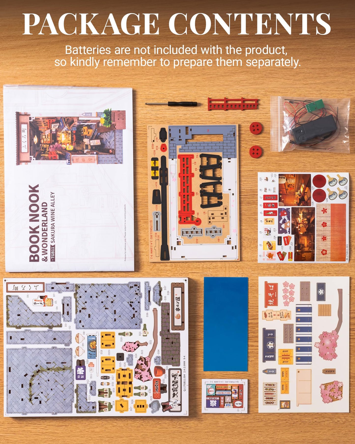 ROBOTIME Japanese Book Nook Kits, DIY Miniature House Kit for Adults 3D Wooden Puzzle, Bookends Bookshelf Diorama Creative Decorative Crafts Kits Unique Gifts for Teens & Beginners (Sakura Wine Alley)