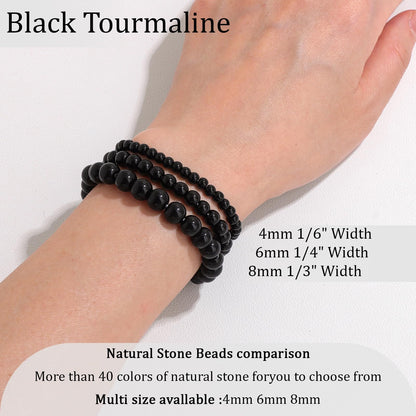 Vinswet Healing Crystal Bracelets for Women Men 8mm Black Tourmaline Natural Stone Beaded Stretch Bracelet Handmade Gemstone Reiki Spiritual Jewelry Gifts