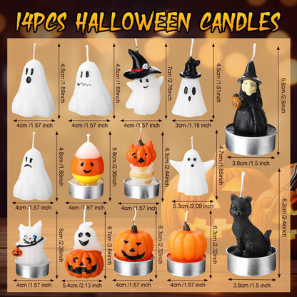 Conelist 14 Pcs Halloween Ghost Candles, Autumn Room Tabletop Decor Cute Wax Mini Spooky, Witch, Pumpkin Candles for Halloween Fall Themed Party Favor Supplies
