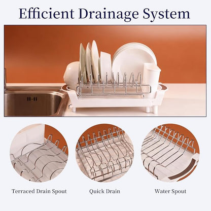 Dish Drying Rack Compact Expandable - A Space-Saving, Stainless Steel, Rust-Resistant Dish Drainer for Kitchen and Apartment Countertops/Sink Cabinets, Extendable from 11.42 to 19.9 inches (White)