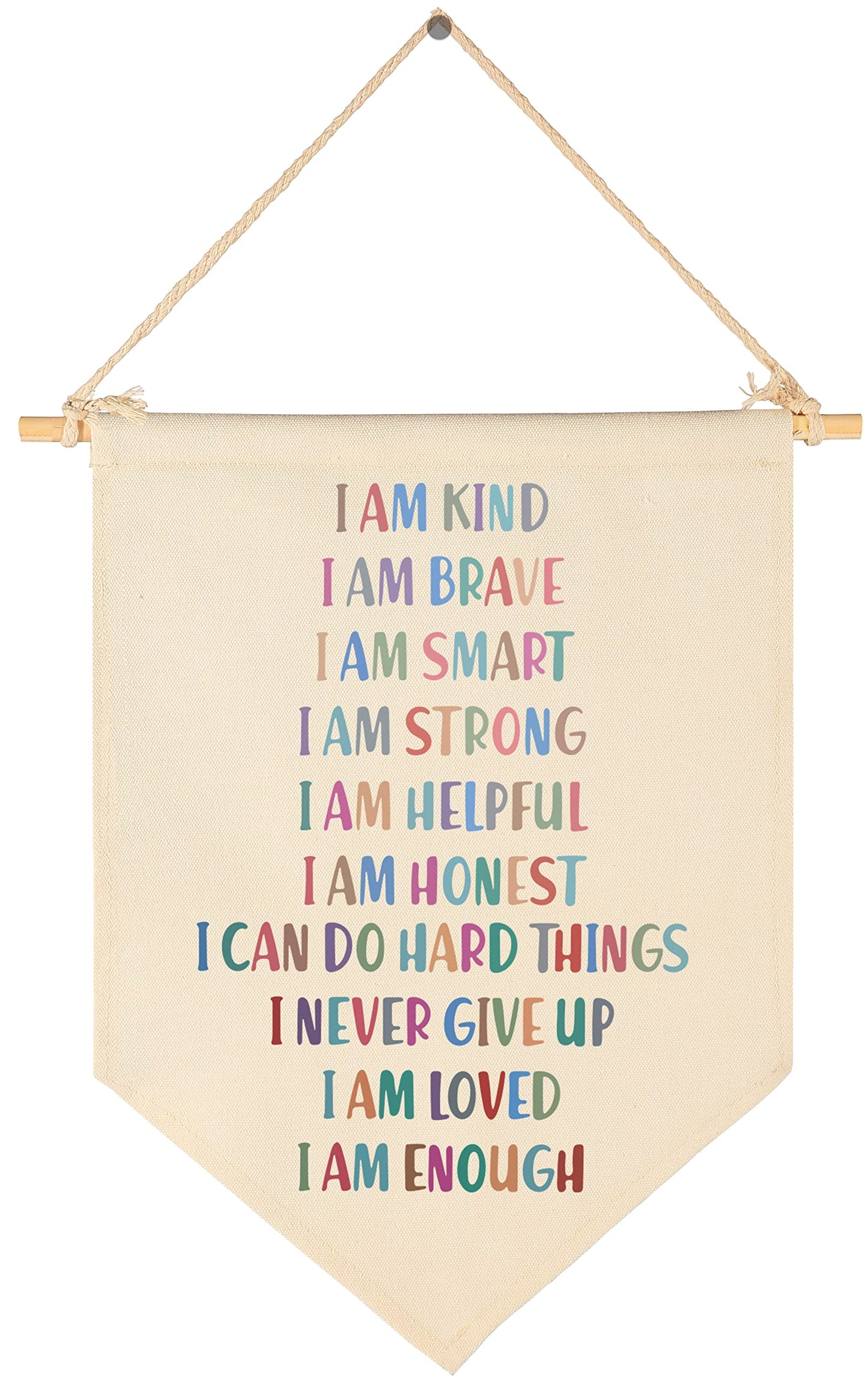 I Am Kind I Am Brave I Am Smart- Kid Affirmation Gift- Canvas Hanging Pennant Flag Banner Wall Sign Decor Gift for Nursery Baby Kids Girl Boy Teen Bedroom Playroom Decor- Christmas Gift