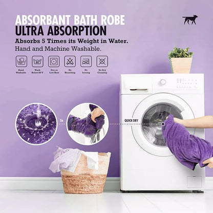 Tuff Pupper Fast Drying Dog Bath Robe | 800 GSM Plush Dog Towel Bathrobe/Dressing Gown | Super Absorbent Pet/Puppy Bathrobe | Adjustable Hood & Belly Strap | Super Soft | Fast Drying (XXL, Purple)