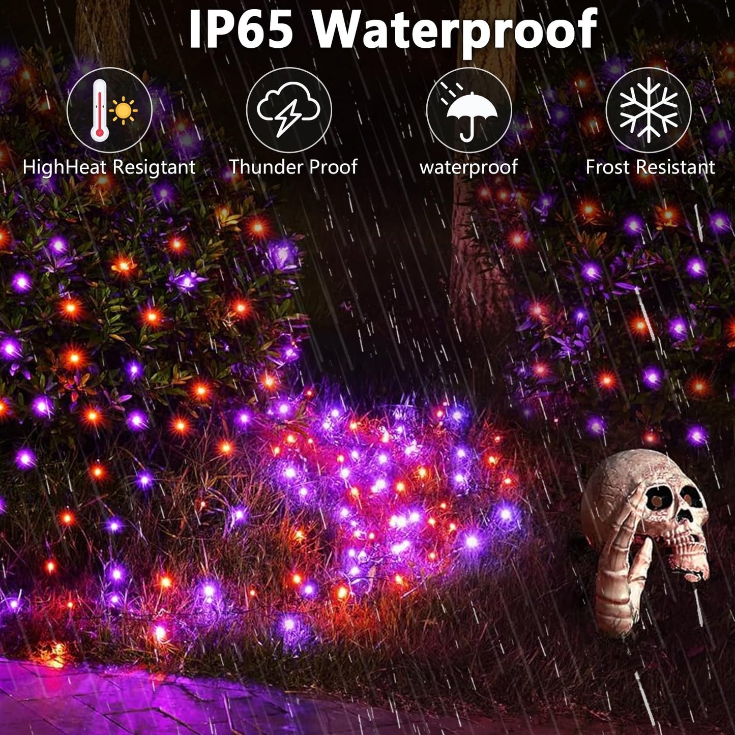 SyouHome 6-Pack Solar String Lights, 600 LED Extra-Long 236Ft Solar Halloween Lights Outdoor Waterproof, 8 Modes Led Halloween Light for Garden, Patio, Wedding(Purple & Orange)