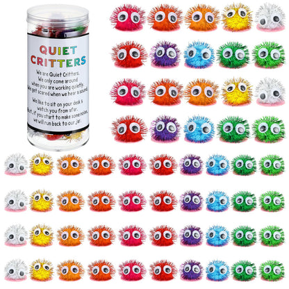 WinnerWhy 50 Pcs 1'' Pom Poms Critters with Plastic Jar Quiet Critters Classroom Management, Behavior Classroom Management Tool, Homeschooling, Educational and Learning Activities for Kid (Neon Color)