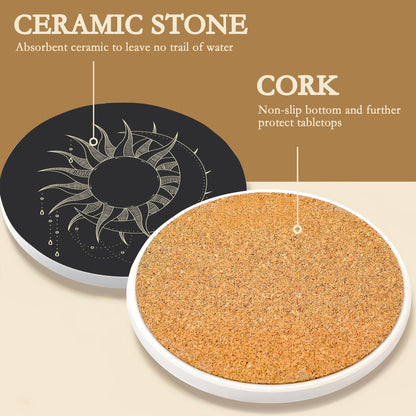 6-Pack Moon Phase Coasters Set with Holder - Absorbent Ceramic Drink Pads, Non-Slip Table Protectors for Coffee & Glasses