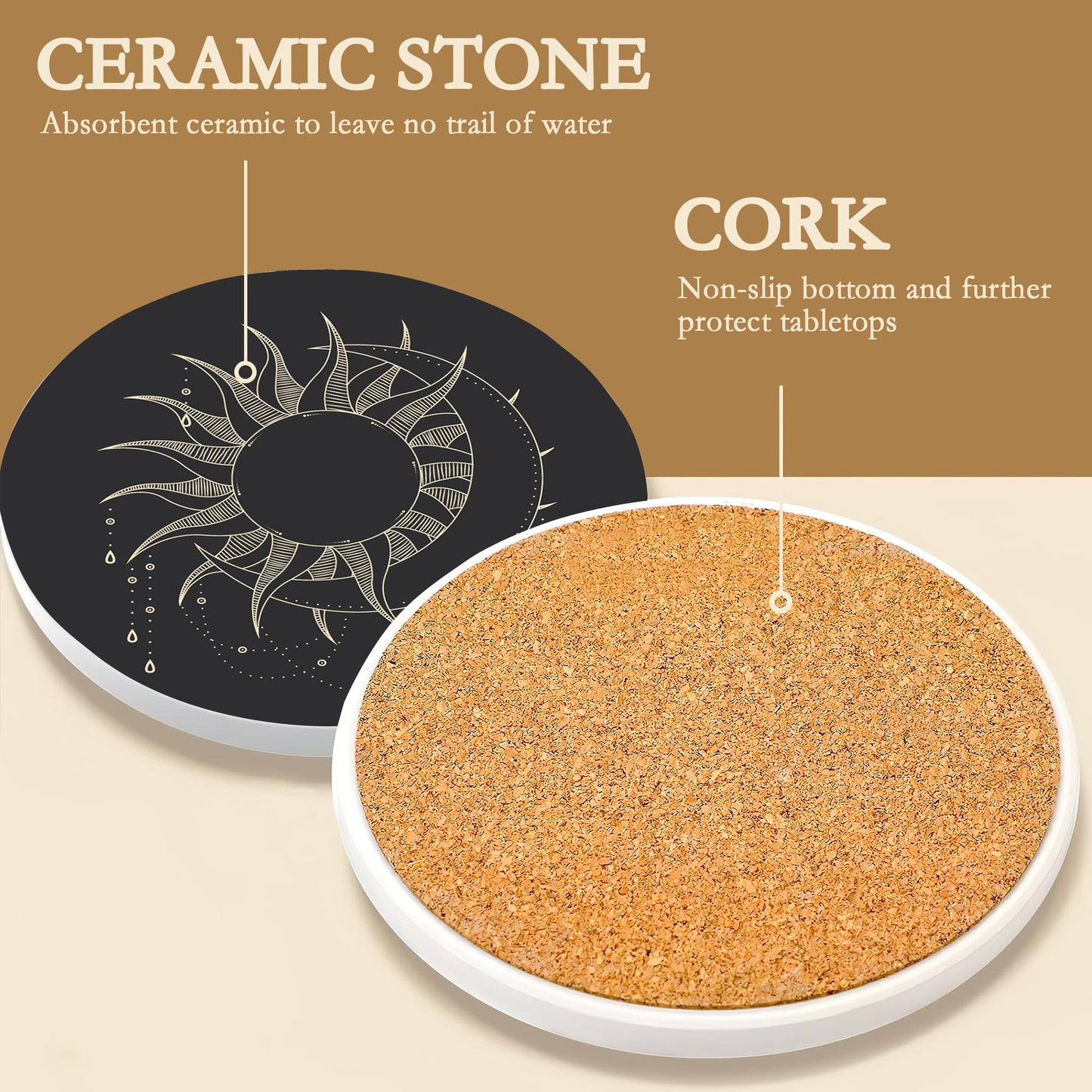 6-Pack Moon Phase Coasters Set with Holder - Absorbent Ceramic Drink Pads, Non-Slip Table Protectors for Coffee & Glasses