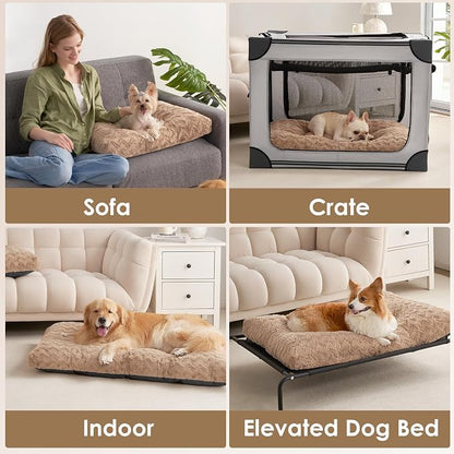 EHEYCIGA Washable Large Dog Bed for Crate 35x23 Inch, Kennel Pad for Dogs Up to 45 lbs, Plush and Comfy Pet Sleeping Mat, Camel