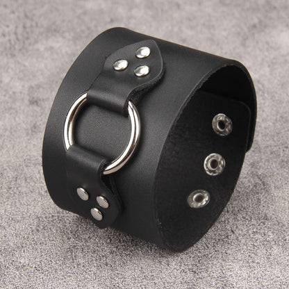 Jeilwiy Mens Cuff Bracelet Punk Rock Bracelets Black Leather Bracelet for Men Women Plain Punk Leather Snap Bracelets