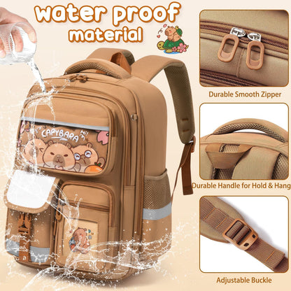 Fimibuke Capybara Backpack for School Girls, 30PCS Capybara Toddler School Supplies Stationery Set with Bookbag Pencil Case Pens Pencils Notebook for Back to School Kindergarten Elementary Student