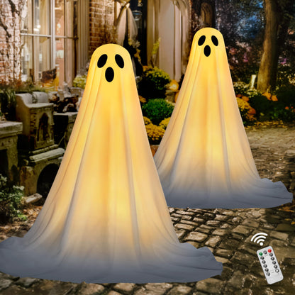 JOYIN 2 Packs 47'' Halloween Decorations Outdoor Standing Ghost, Standing Ghost Halloween Decor with Warm String Lights & Timer for Yard Porch Lawn Garden Party Supplies