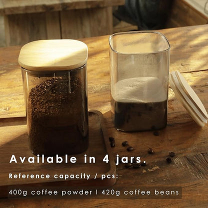 LIBWYS 4-Pack Anti-UV Square Glass Storage Jars with Bamboo Lids (1.22Qt) - Light Resistant Containers (LRC) for Pantry Organization, Coffee Beans, Loose Tea, Sugar, Pet Food | Kitchen Canisters Set