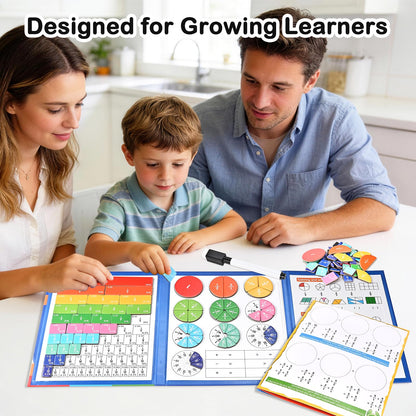 Magnetic Fraction Demonstration Book with Magnetic Fraction Tiles & Circles, Hands-On Fraction Manipulatives for Kids, Visual Math Learning Set for Classroom, Homeschool & Early Math Practice