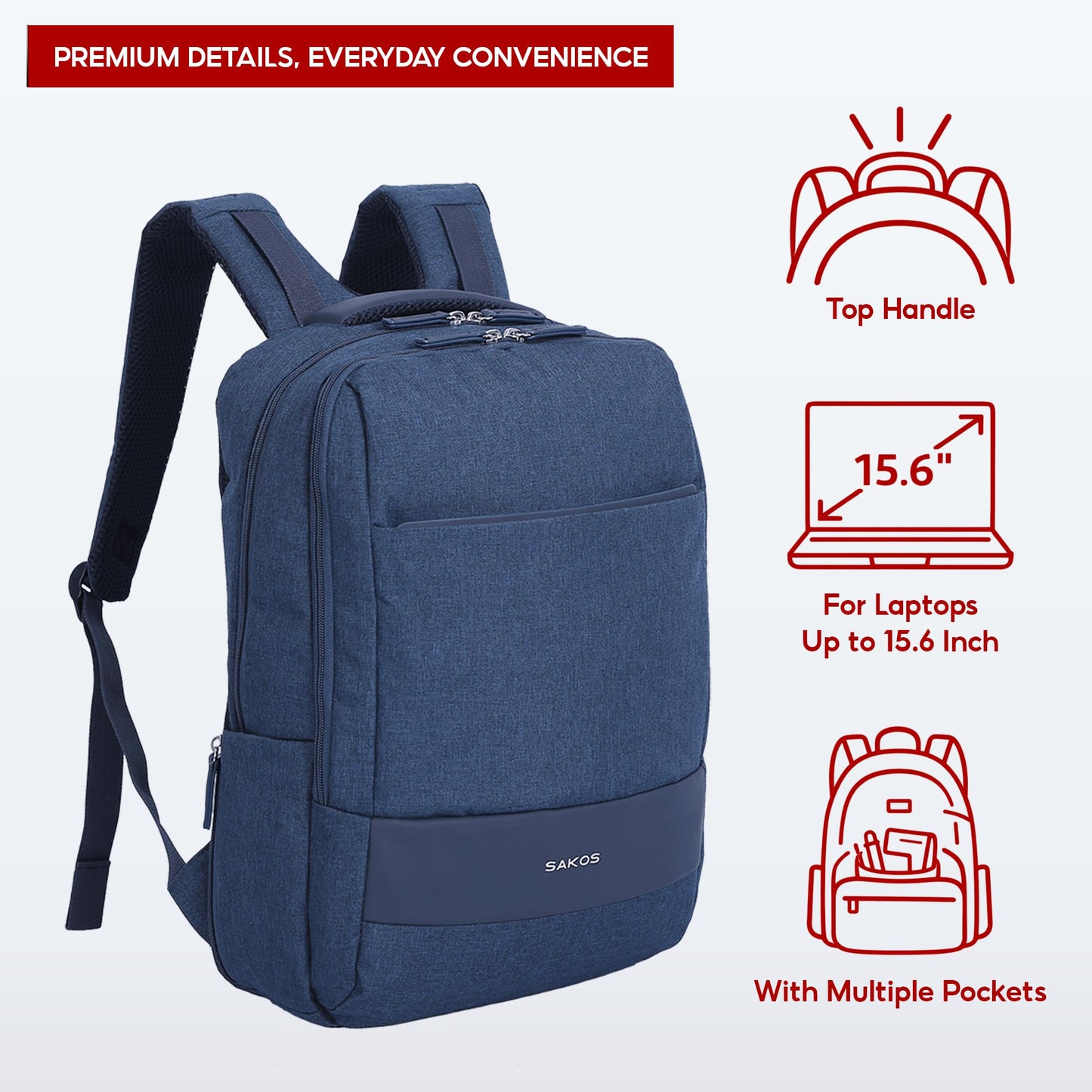 SAKOS Spirit 15.6 inch Laptop Backpack, Professional Travel Backpack Carry on Flight - TSA Approved, Water Repellent Laptop Backpack for Men & Women, College Backpack with Laptop Compartment - Blue