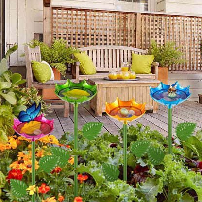 Retyion Bee Watering Station | 4 Pack Butterfly Feeder for Outside | Metal Decorative Garden Stakes | Bee Baths for Garden Yard Decor Umbrella Design (Red,Green,Blue,Yellow)