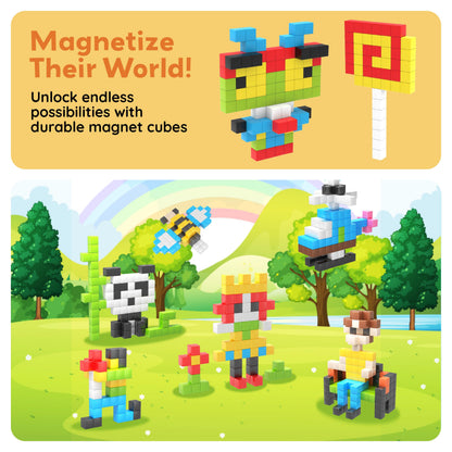 PicassoTiles 100pcs 0.5” Pixel Magnetic Puzzle Cube Mix & Match Cubes Sensory Toys STEAM Education Learning Building Block Magnets Children Construction Toy Set Stacking Magnet Creative Kit PMC100