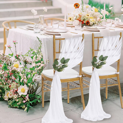 QueenDream White Chair Sashes Wedding Aisle Decorations: 24 Packs 8ft Long Draping Fabric Sheer Church Chair Cover Bulk for Party Banquet