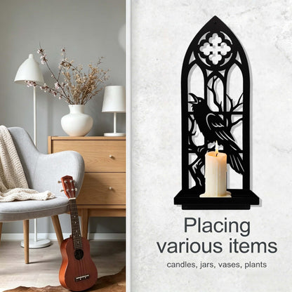 Zckjnoi Black Metal Gothic Wall Candle Sconces Set of 2, Raven & Snake Dark Academia Wall Decor with Tray for Taper & Pillar Candles, Fantasy Medieval Whimsical Halloween Victorian Pagan Wall Art