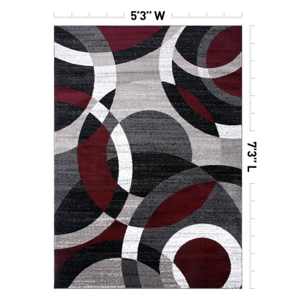 Rugshop Red Modern Geometric Indoor Area Rug, Overlapping Circle Pattern, Fade Resistant, Non-Shedding, for Living Room, Bedroom and Home Office, 5'3" x 7'3"