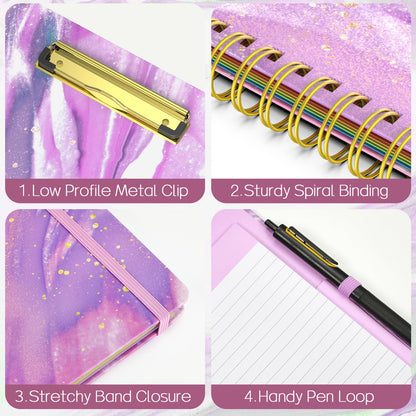 Sooez Clipboard Folio with Refillable Notepad, Folder with 10 Storage Pockets for Letter Size, Spiral Clipboard Notebook, Cute Portfolio for School, Office & Nursing