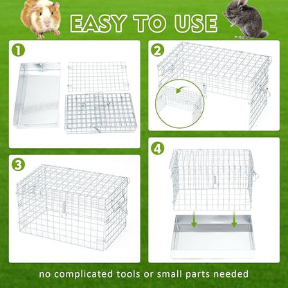 DoubleFill 14 x 8 x 8 Inch 1 Hole Folding Guinea Pig Carrier Chinchilla Carrier Portable Hamster Travel Cage with Tray Handle for Rabbit Chick Bird Small Animal Transport Temporary Housing Pet Habitat