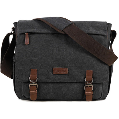 Mactso Vintage Messenger Bag 15.6 Inch Laptop for Men Women, Large Travel Crossbody Shoulder Purse with Luggage Strap,Canvas Briefcase Work Office College (Black-Upgrade)