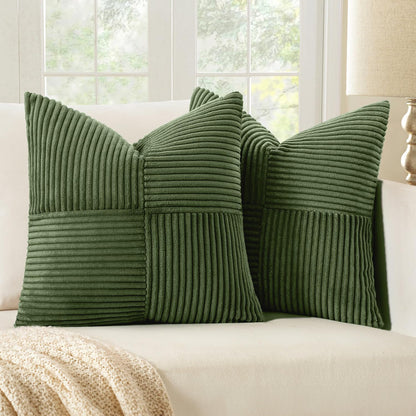 MIULEE Black Corduroy Pillow Covers Pack of 2 Boho Decorative Spliced Throw Pillow Covers Soft Couch Pillowcases Cross Patchwork Textured Cushion Covers for Living Room Bed Sofa 18x18 inch