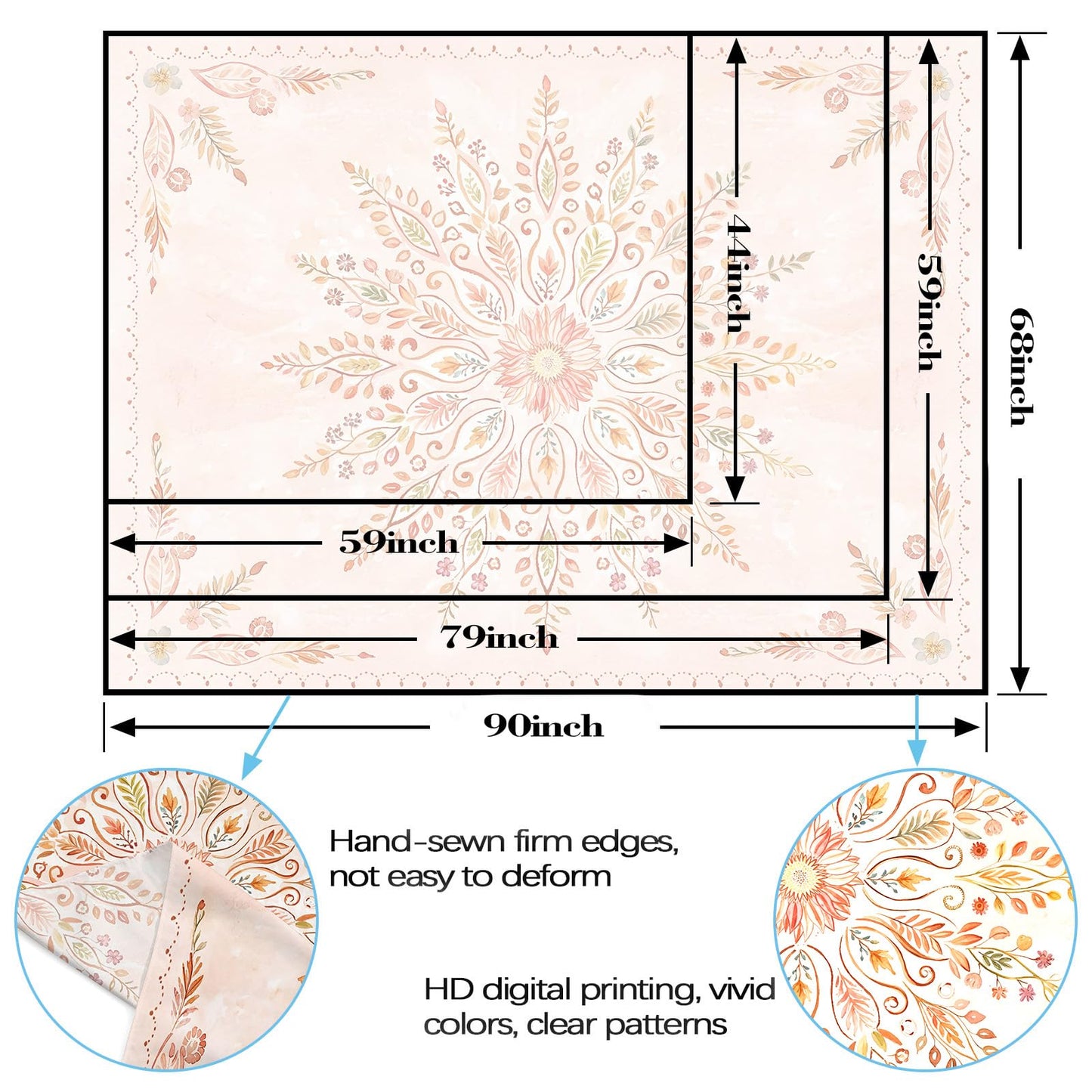 Lunerfex Floral Mandala Tapestry Boho Tapestry for Bedroom Orange Tapestries Wall Hanging Living Room Wall Art and Home Decor 70x90