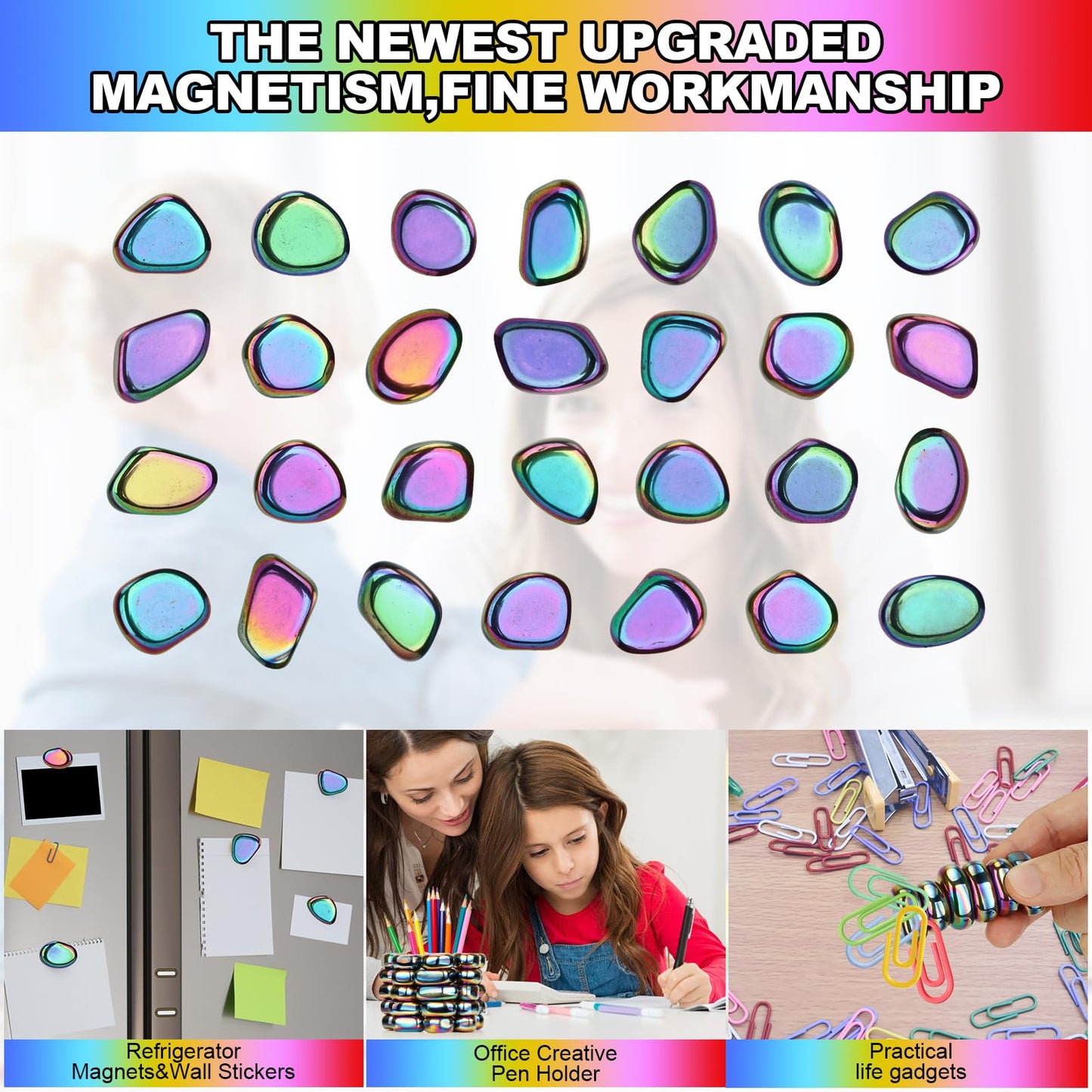 28 Pack Rainbow Fridge Magnetic Magnets, Small and Strong Magnets for Wall Stickers, Strong Refrigerator Magnets Heavy Duty for Whiteboard, Office, Classroom, Kitchen Accessories, Home and Cabinet