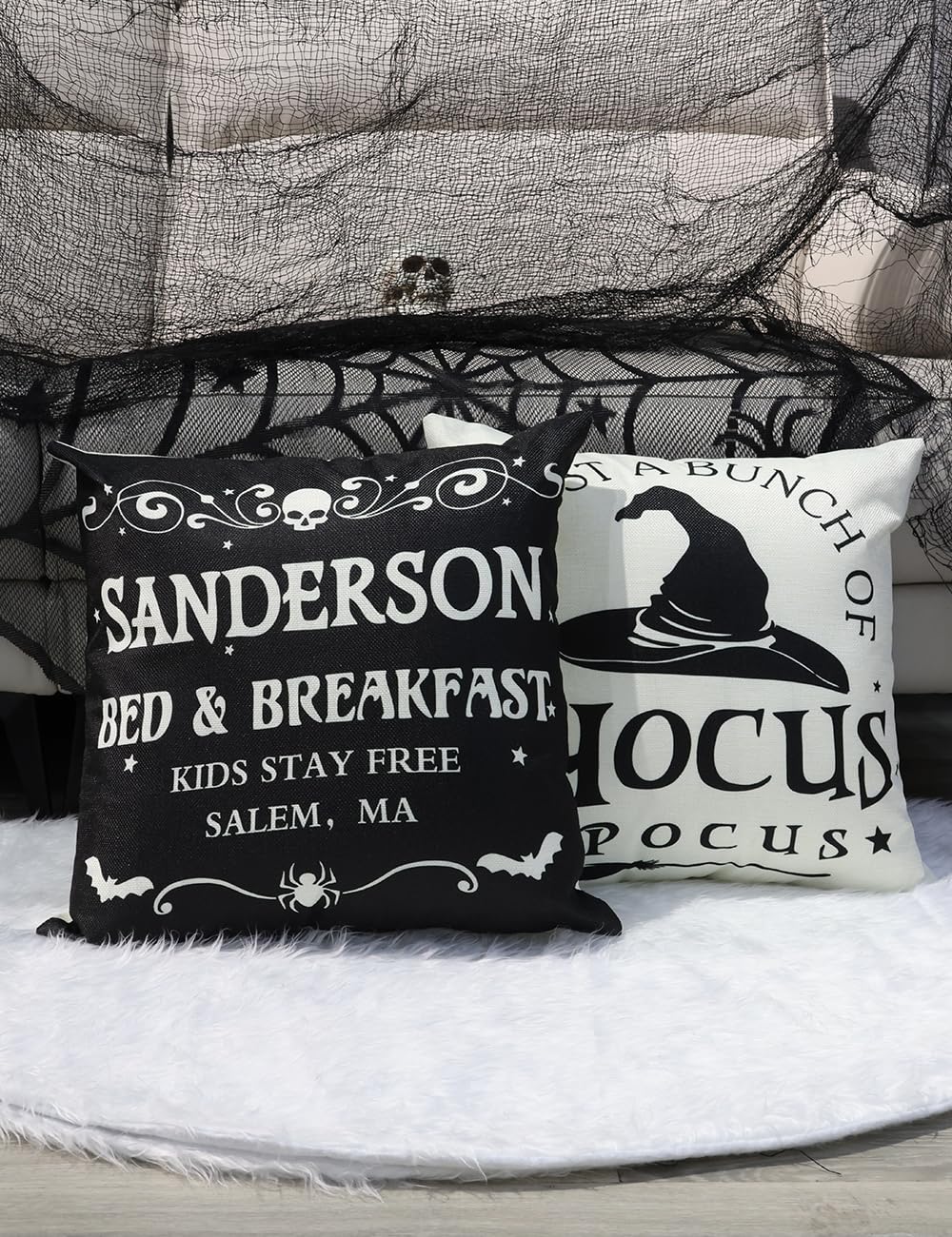 TOYPOPOR Halloween Decorations Pillow Covers Double-Side Printing 18x18 Set of 4 Indoor/Outdoor Hocus Pocus Farmhouse Decorative Cushion Cases Spider Web Cat Skull Home Decor