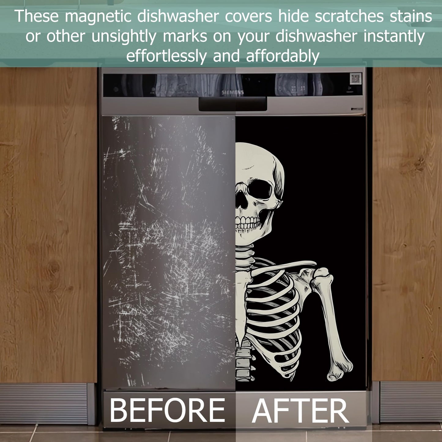 Halloween Skeleton Refrigerator Magnet Cover,Gothic Smiling Skull Washable Dishwasher Magnets Decorative Cover,Home Kitchen Decorative Dishwasher Front Panel Cover 23x26 Inch