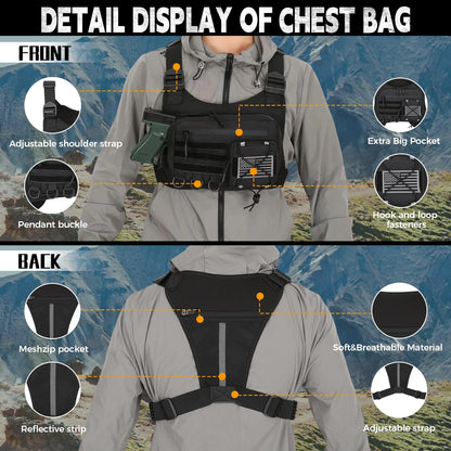 Outdoor Sports Chest Bag for Men, Chest Vest Holster Fits Most Pistols, Adjustable EDC Travel Chest Pack for Running, Hiking, Workouts (Black)