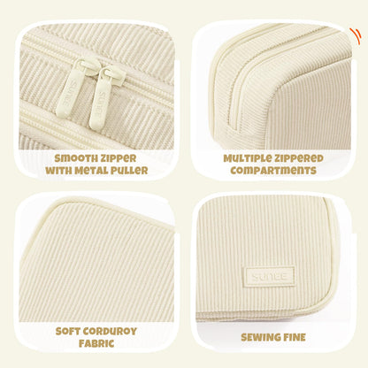 SUNEE Pencil Case, Large Capacity Pencil Pouch, Aesthetic Big Pen Bag, Soft Corduroy Fabric Pen Box for Office Stationery Organizer School Supplies Multifunctional for Teen Boys Girls Women Men, Cream