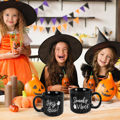 JarThenaAMCS 2Pcs 15oz Halloween Coffee Mugs Black White Ghost Ceramic Cups with Handle Hey Boo Drinking Mugs for Halloween Birthday Holiday Party