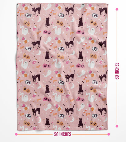 Pink Halloween Blanket - Cute & Stylish for Summerween - Pink Ghost Blanket - Halloween Decor for Bedroom - Soft and Plush - 50 x 60