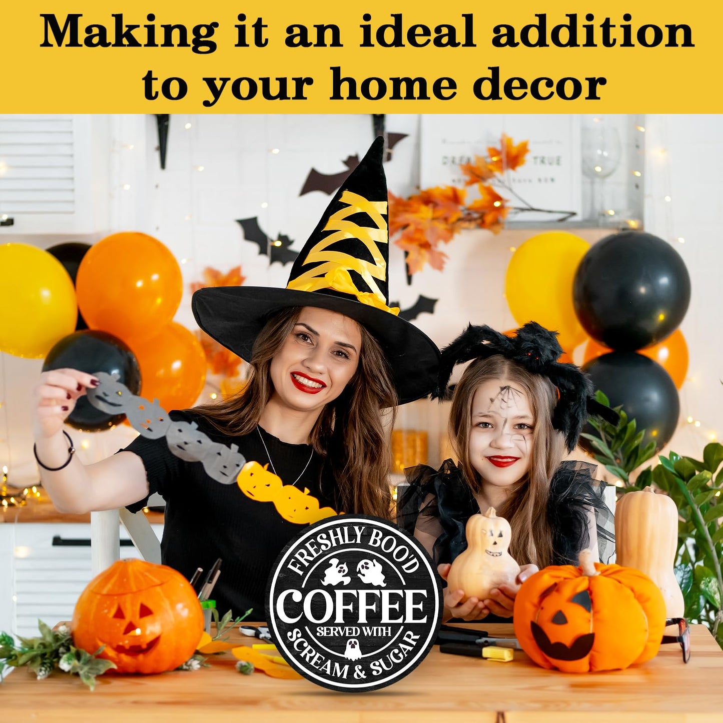 OXRUN Halloween Coffee Bar Decor, Spooky Party Gifts for Friends Family, Ghost Desk Decorations for Home Bedroom Living Room Table Shelf 8 Inches - B09