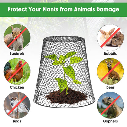 Geosar 30 Pcs 9 Inch Chicken Wire Cloche Plant Protector Cover Metal Garden Cloche Netting Protection Cages Vegetables Flowers with Garden Stakes Avoiding Chicken Rabbit Squirrels Birds (Black)