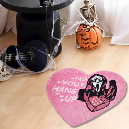 PreLiving Bathroom Rugs Heart-Shaped Pink Ghost Bath Mat Non Slip, Funny Gothic Ghost Horror Design, Washable Absorbent Spooky Bathroom Decor, Funny Halloween Bath Rugs for Home 22 x 26 Inch