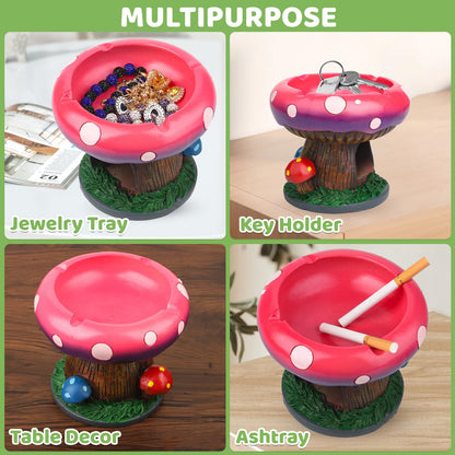 BESUPERT Premium Mushroom Decor Statue Jewelry Tray Candy Dish, Cute Fun Aesthetic Decorative Ornament for Home Bedroom Living Room Office Table Use, Unique Christmas Birthday Gift (Large Pink)